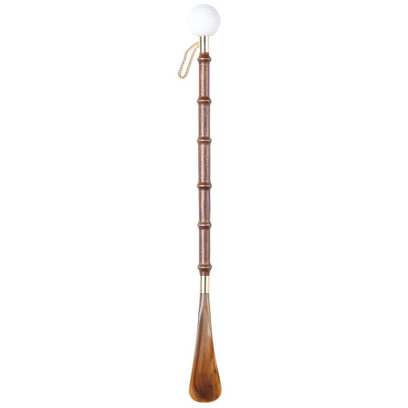 Golf Ball Long Wooden Shoe Horn with Gold Hanging Loop