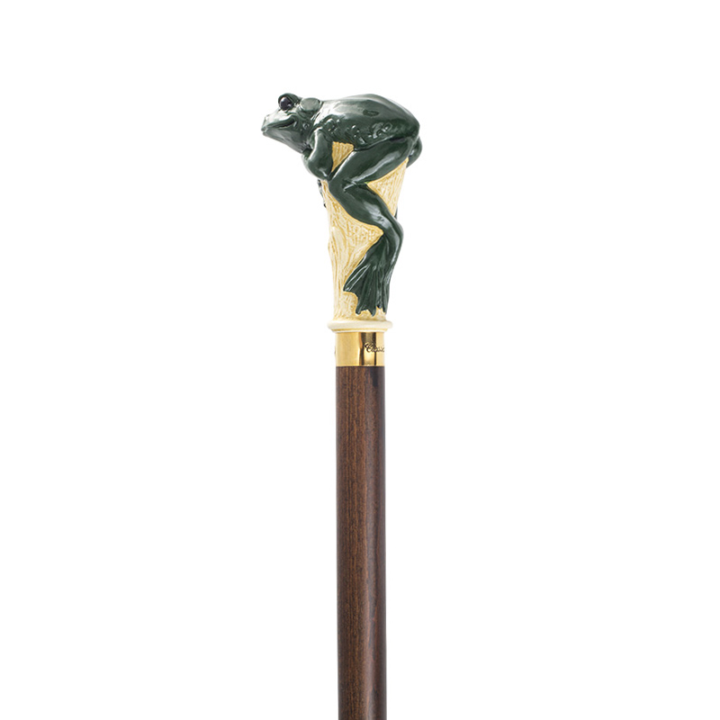 Hand Painted Green Frog Hardwood Cane