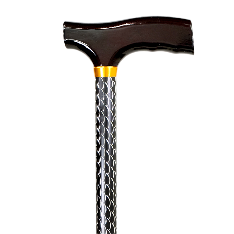 Height Adjustable Etched Black Walking Stick with Crutch Handle