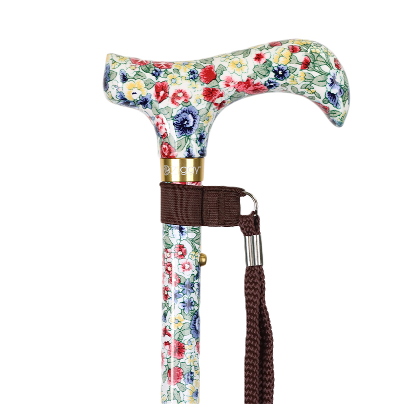 Height-Adjustable Floral-Patterned Mini Folding Derby Walking Stick