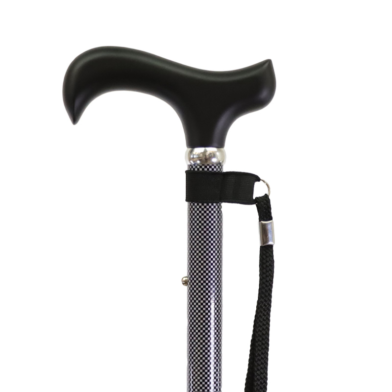 Height-Adjustable Folding Black Check Derby Walking Stick