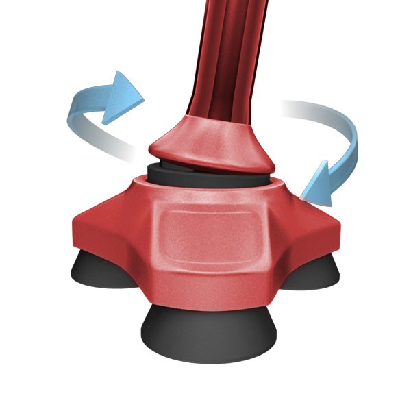 Steadigrip base pivots to keep three feet on the ground Steadigrip base pivots to keep three feet on the ground