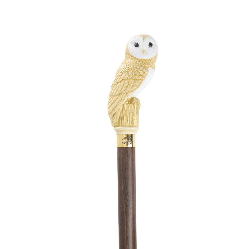 Imitation Ivory Barn Owl Hardwood Cane