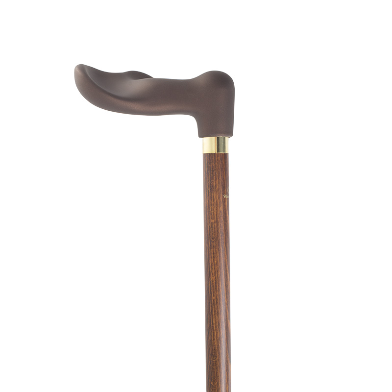 Left-Handed Soft-Touch Fischer Handle Dark Hardwood Orthopaedic Walking Cane