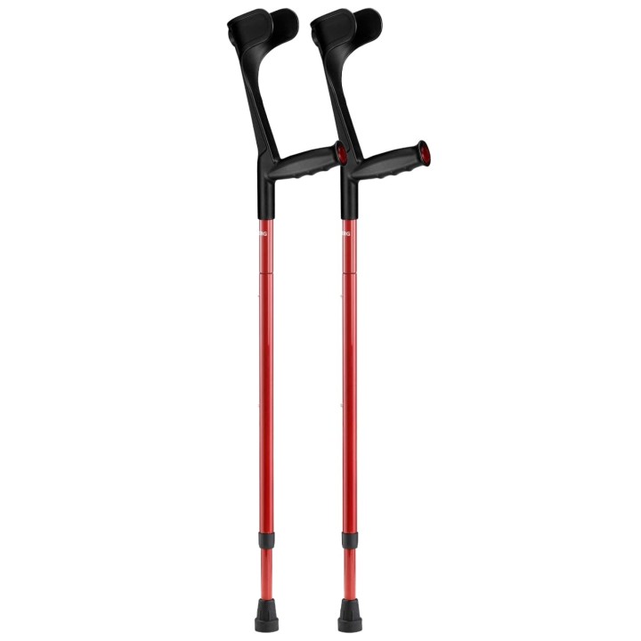 Ossenberg Open Cuff Carbon Folding Soft Grip Red Crutches (Pair)