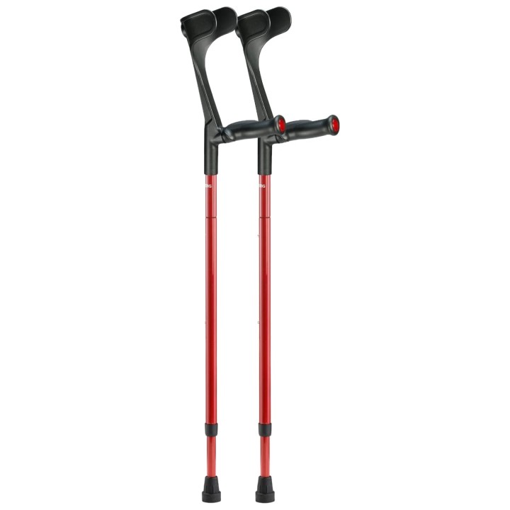 Ossenberg Open Cuff Carbon Fibre Folding Comfort Grip Red Crutches (Pair)