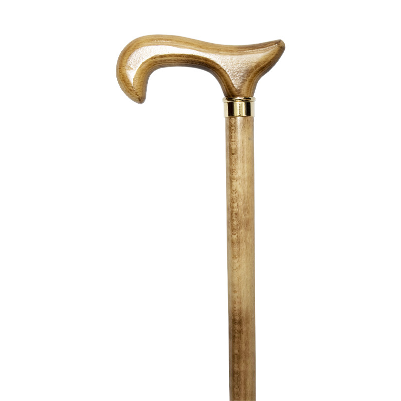 Scorched Beech Wood Derby Walking Cane with Brass Collar