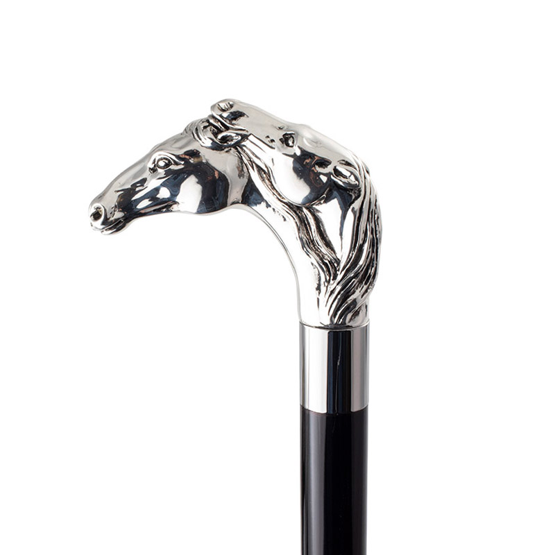Formal Silver-Plated Two Horse Head Walking Cane