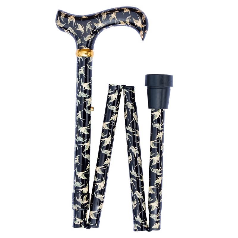 Swallow Pattern Derby Adjustable Folding Walking Stick