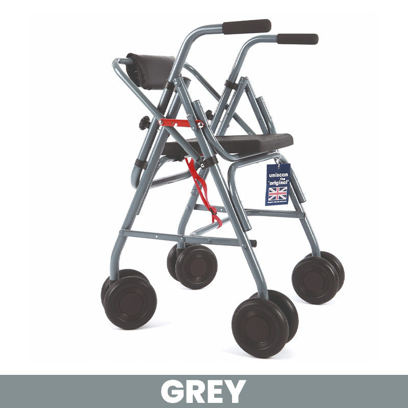 Uniscan Glider Plus Adjustable 4-Wheel Walker with Pressure Brake (Grey)