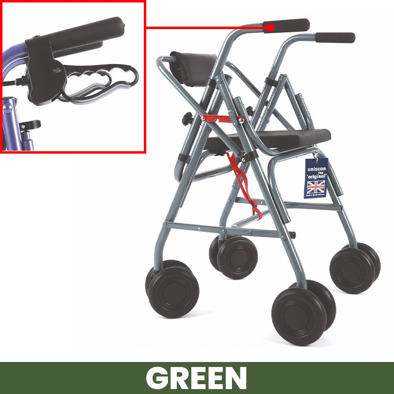 Uniscan Glider Plus Adjustable 4-Wheel Walker with Lever Brake (Green)