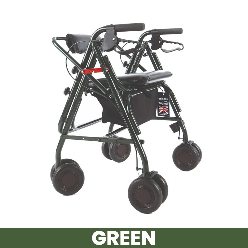 Uniscan Grand Glider Plus Wide Frame 4-Wheel Walker with Lever Brake (Green)