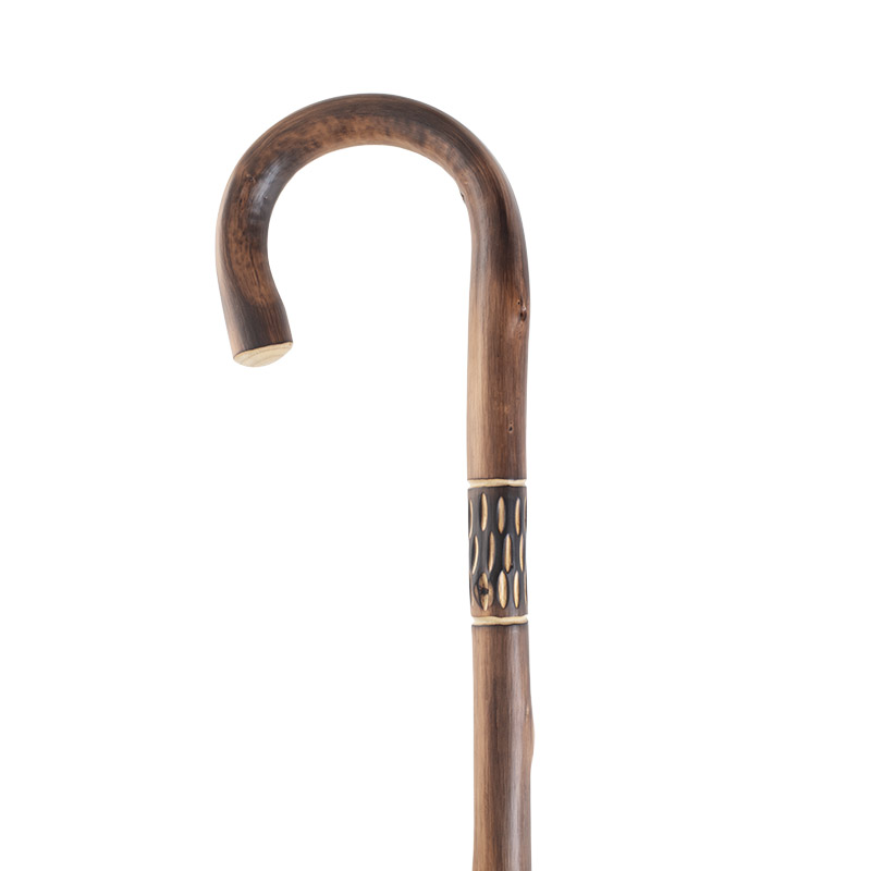 Gents' Chestnut Crook Walking Stick with Decorative Pattern