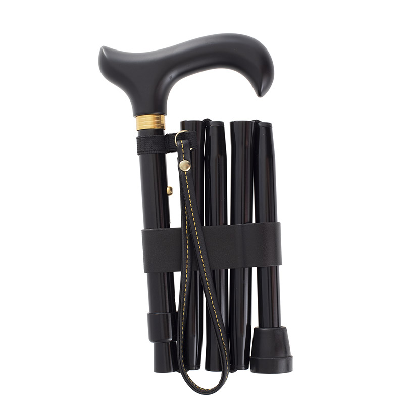 HeightAdjustable Mini Folding Black Derby Handle Walking Stick