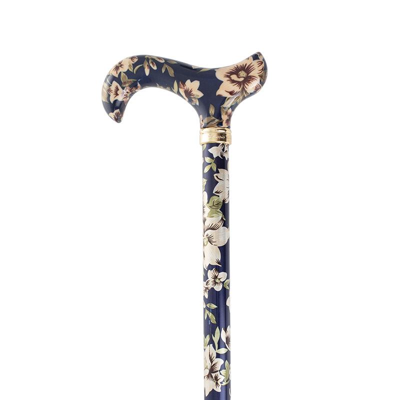 Derby Tea Party Extending Dark Blue Floral Cane