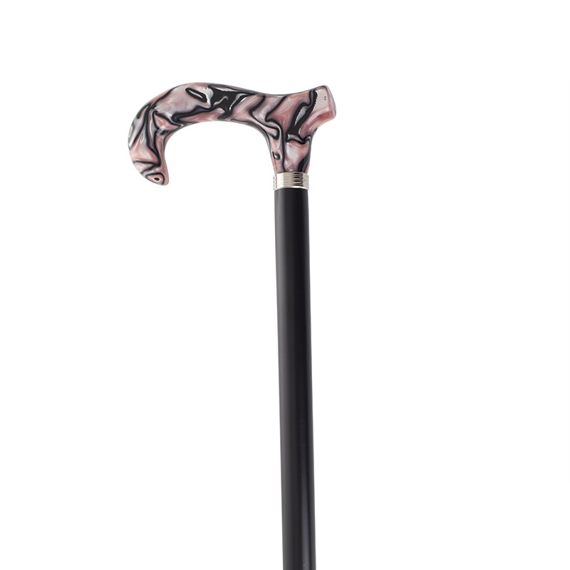 Marbled Pink Derby Handle Moderne Walking Cane