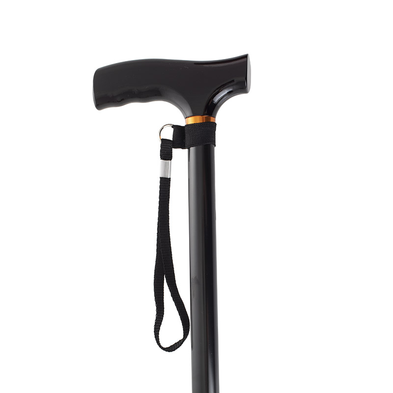 Height Adjustable Black Walking Stick with Crutch Handle