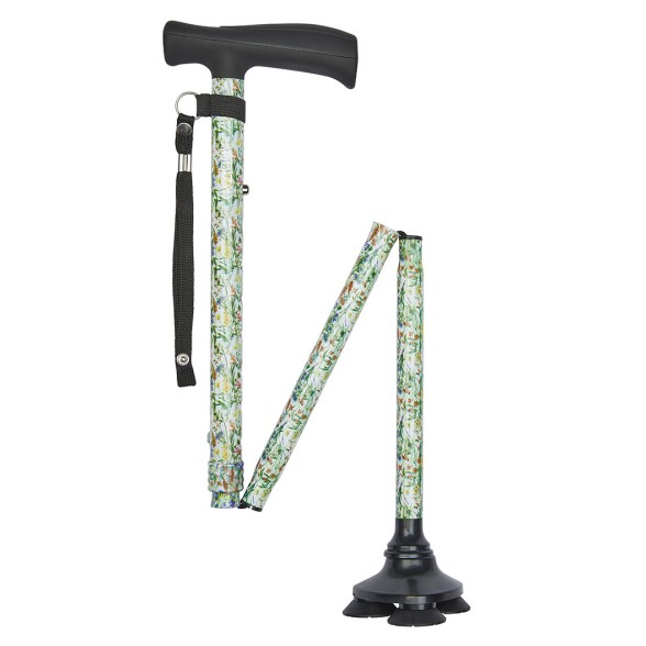 Ziggy Wildflowers Tribase Height-Adjustable Folding Walking Stick with Crutch Handle