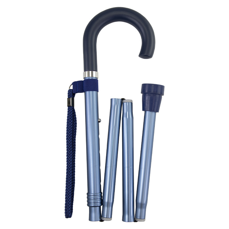 Ziggy Crook Handle Height-Adjustable Folding Walking Stick (Blue)