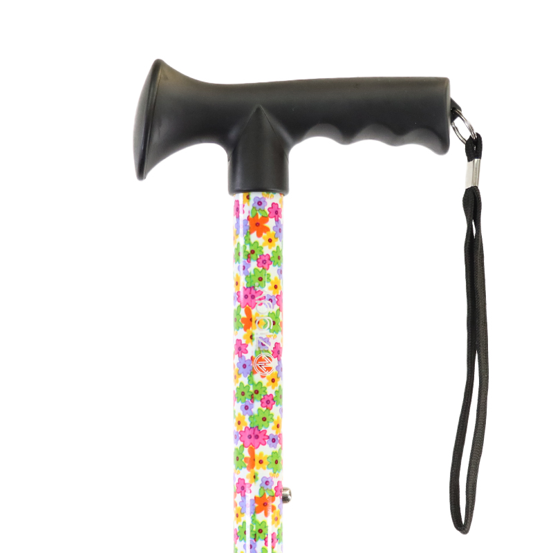 Ziggy Multifloral Height-Adjustable Folding Walking Stick with Gel Handle