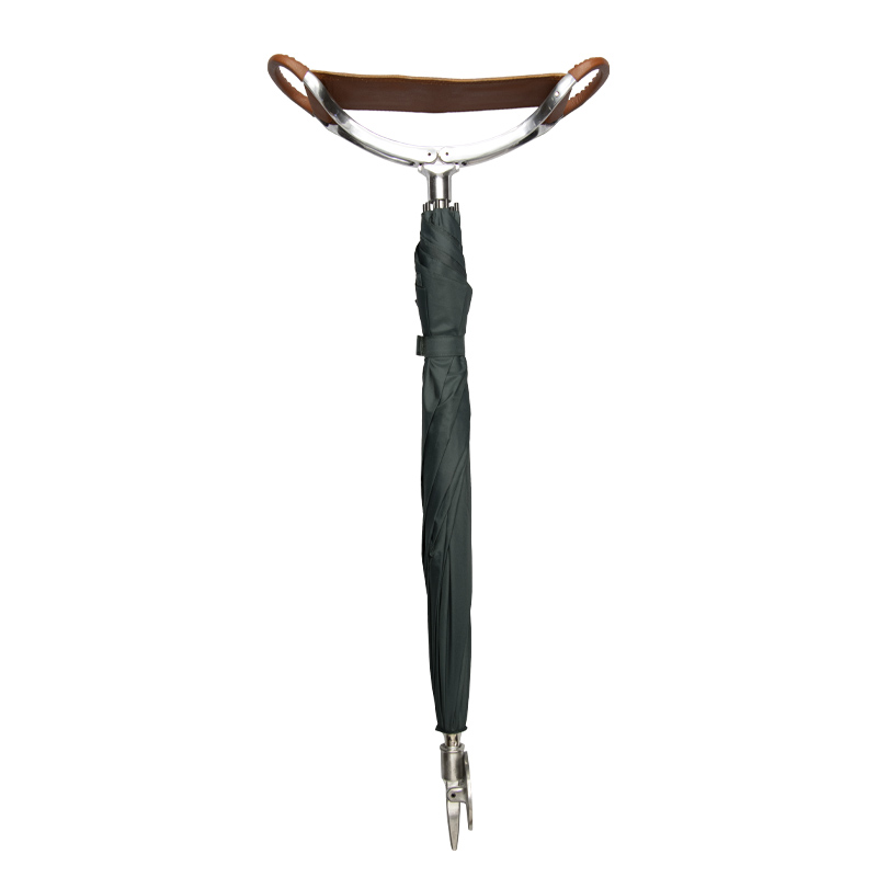 Green Walking Stick Umbrella with Leather Seat Handle