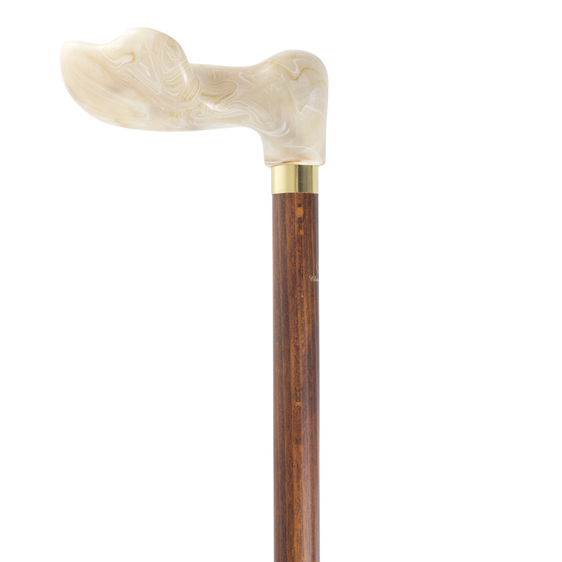 Left-Handed Cream Marble Fischer Handle Orthopaedic Walking Cane