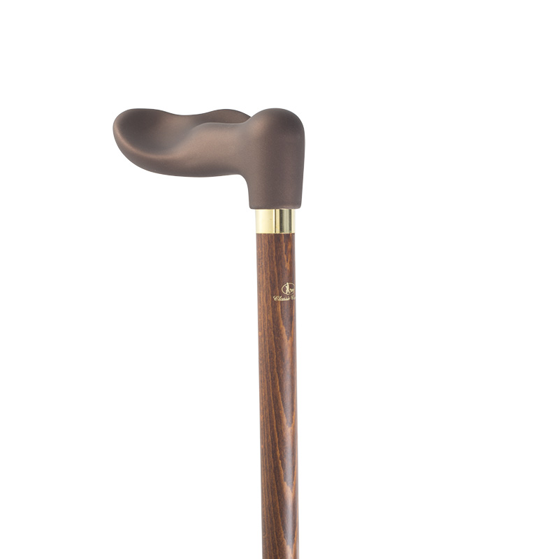 Left-Handed Soft-Touch Fischer Handle Dark Hardwood Orthopaedic Walking Cane