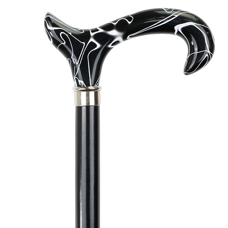 Marbled Black and White Derby Handle Moderne Walking Cane