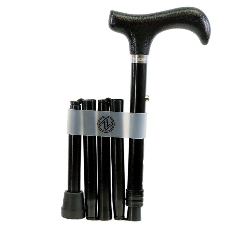 Height-Adjustable Mini Folding Black Derby Handle Walking Stick