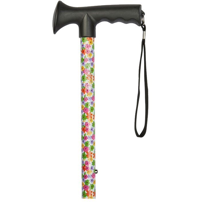 Ziggy Multifloral Height-Adjustable Walking Stick with Gel Crutch Handle