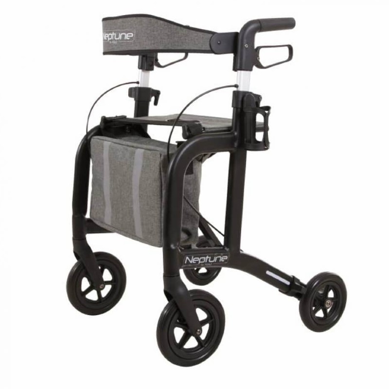 Neptune Lightweight Height-Adjustable Folding Rollator (Black)