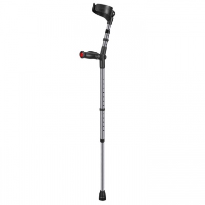 Ossenberg Closed-Cuff Comfort-Grip Double-Adjustable Metallic Grey Crutch (Left Hand)