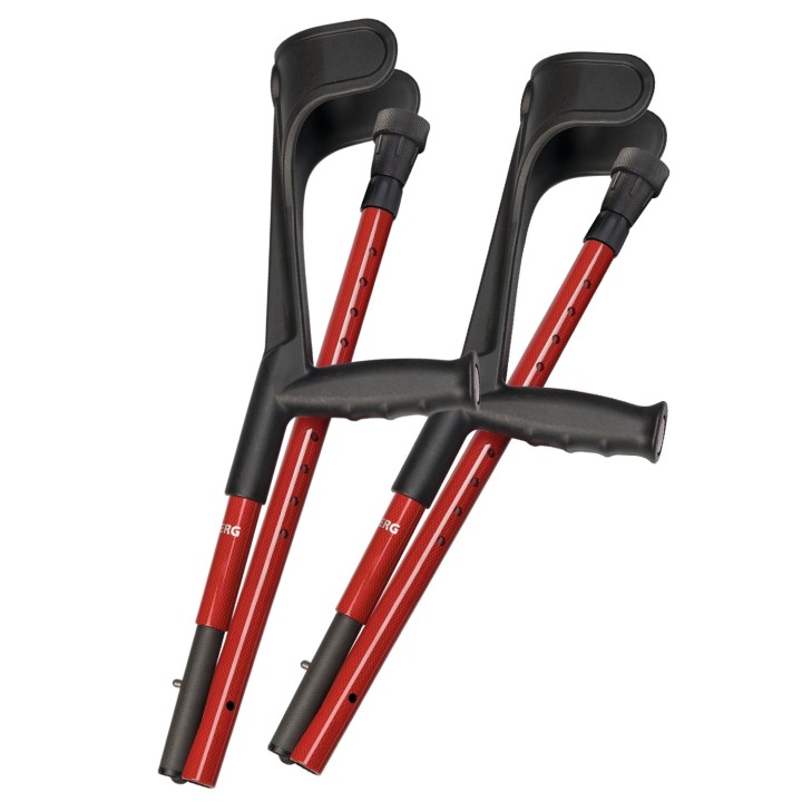 Ossenberg Open Cuff Carbon Folding Soft Grip Red Crutches (Pair)