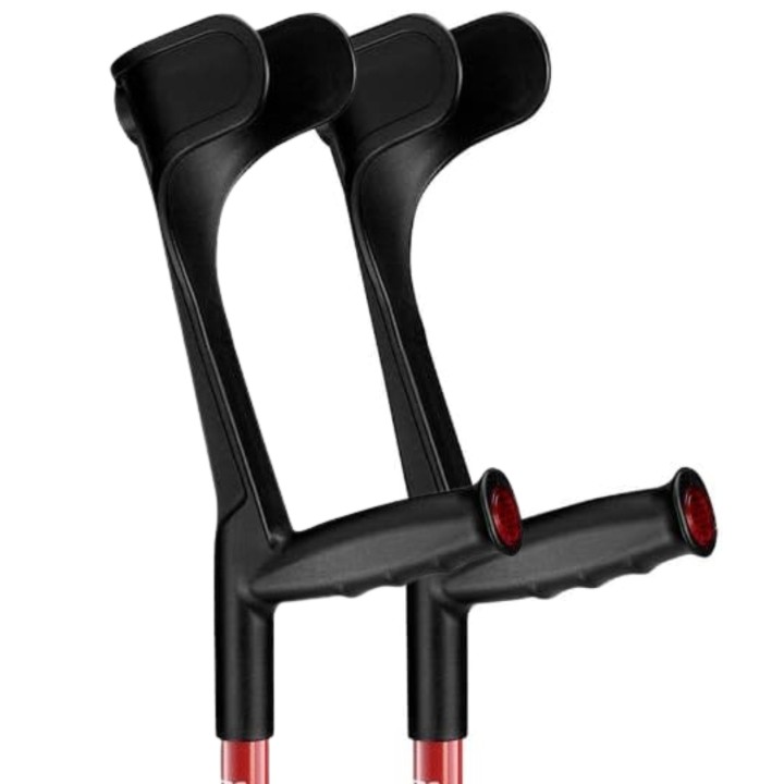 Ossenberg Open Cuff Carbon Folding Soft Grip Red Crutches (Pair)