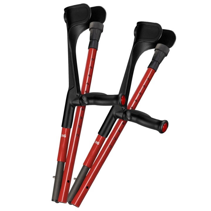 Ossenberg Open Cuff Carbon Fibre Folding Comfort Grip Red Crutches (Pair)