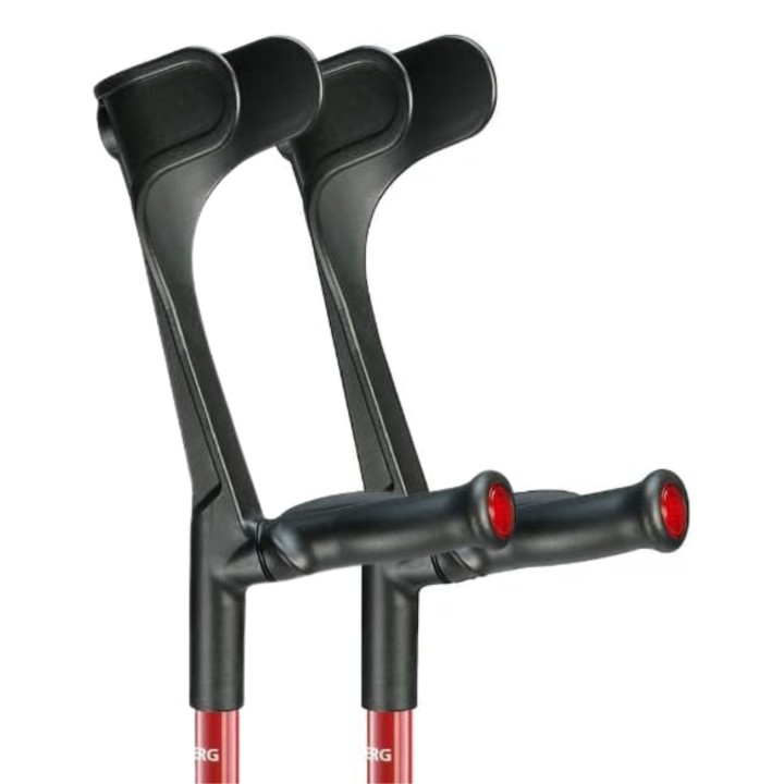 Ossenberg Open Cuff Carbon Fibre Folding Comfort Grip Red Crutches (Pair)