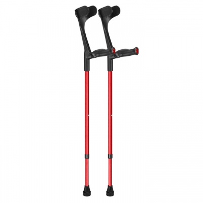 Ossenberg Open-Cuff Comfort-Grip Adjustable Red Crutches (Pair)