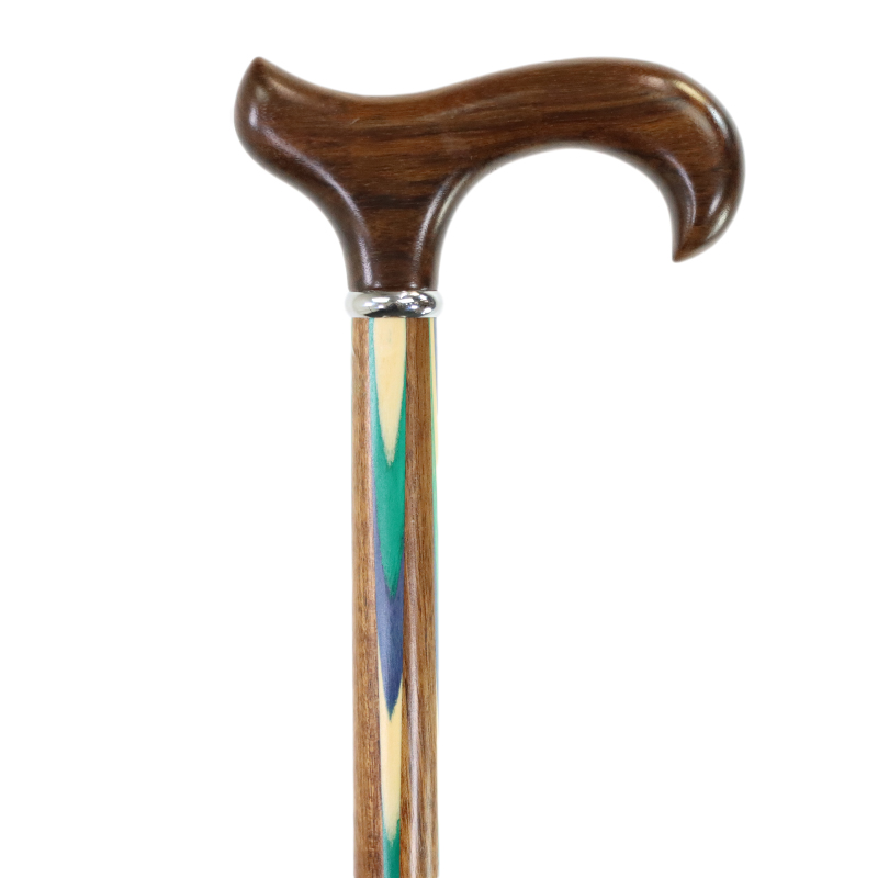 Ovangkol Wood Cane with Derby Handle and Chrome Collar