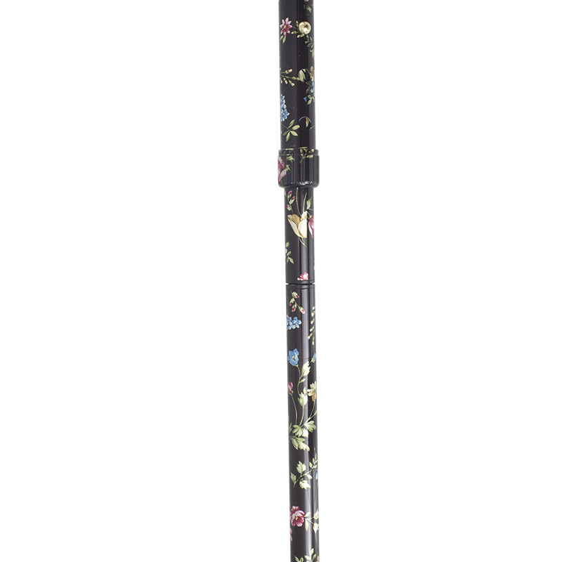 Petite Adjustable Folding Easy-Joint Black Floral Walking Cane