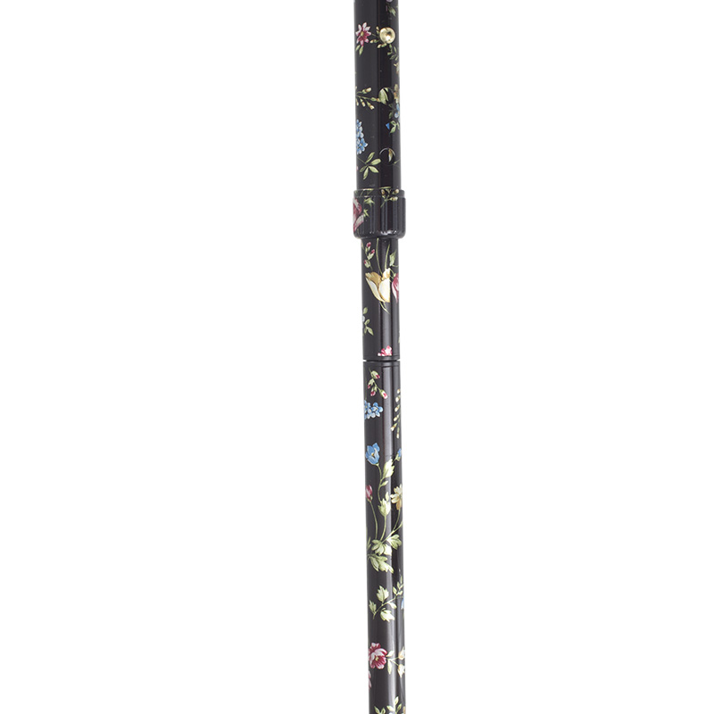 Orthopaedic Black Floral Walking Cane WalkingSticks.co.uk