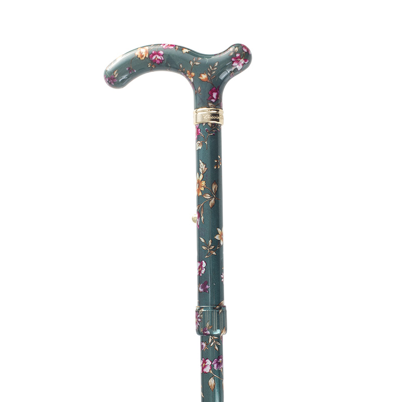 Petite Adjustable Folding Easy-Joint Green Floral Walking Cane