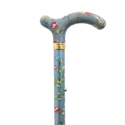 Petite Adjustable Folding Easy-Joint Grey Floral Walking Cane