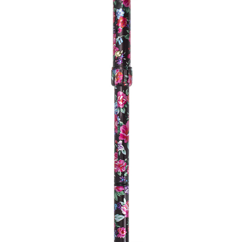 Petite Adjustable Folding Easy-Joint Pink and Black Floral Walking Cane
