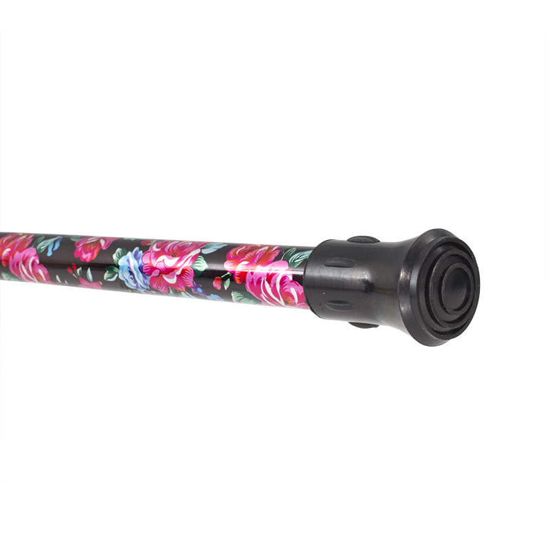 Petite Adjustable Folding Easy-Joint Pink and Black Floral Walking Cane