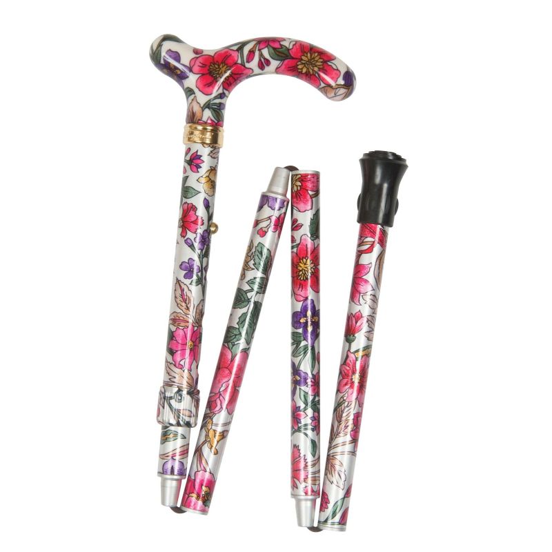 Petite Adjustable Folding Easy-Joint Violet and Pink Floral Walking Cane