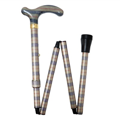 Petite Adjustable Folding Fashion Derby Handle Checkered Walking Cane