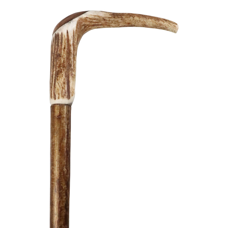 thumbnail image 2 of Unique Handmade Walking Stick Cane From Bull Sex Organ With Elk Horn Crown - Brown 2 of 6