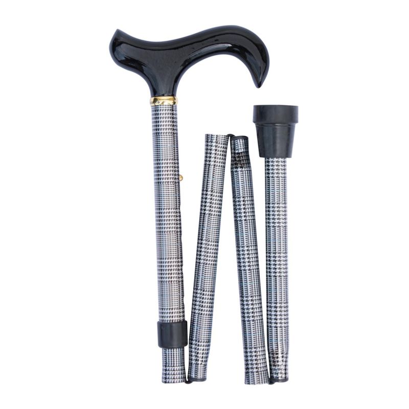 Prince of Wales Check Derby Adjustable Folding Walking Stick