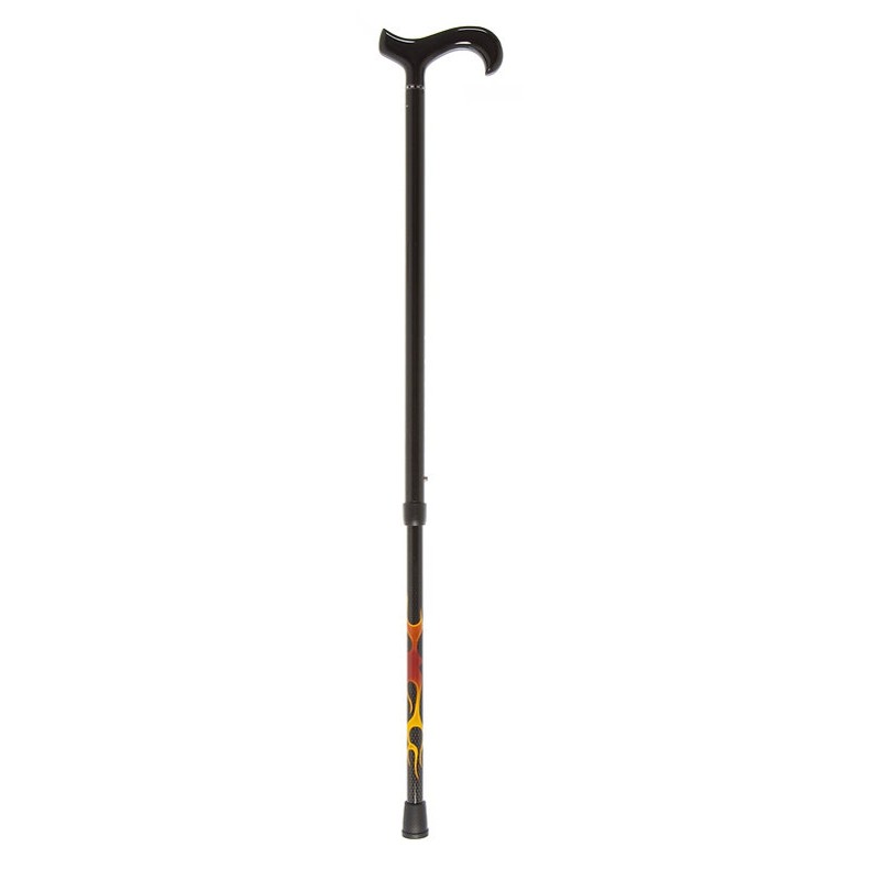 House Black and Red Flame Carbon Fibre Adjustable and Foldable Walking Stick