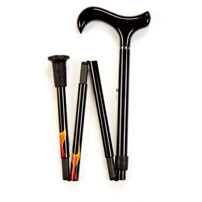 House Black and Red Flame Carbon Fibre Adjustable and Foldable Walking Stick